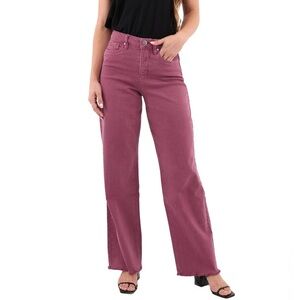 RFM Los Angeles CHLOE High Rise Frayed Wide‎ Leg Magenta Pants, SZ 30 NWOT
